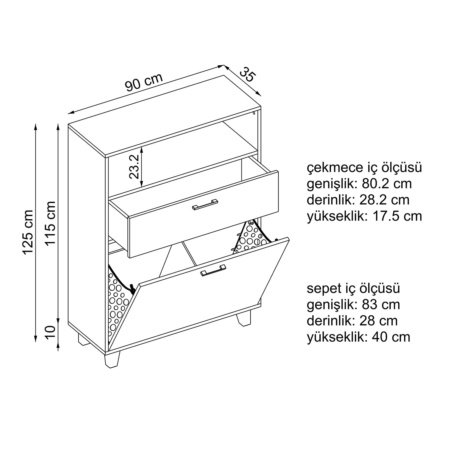 Laundry Basket and Drawer Bathroom Cabinet, Multipurpose Cabinet - Rim 45