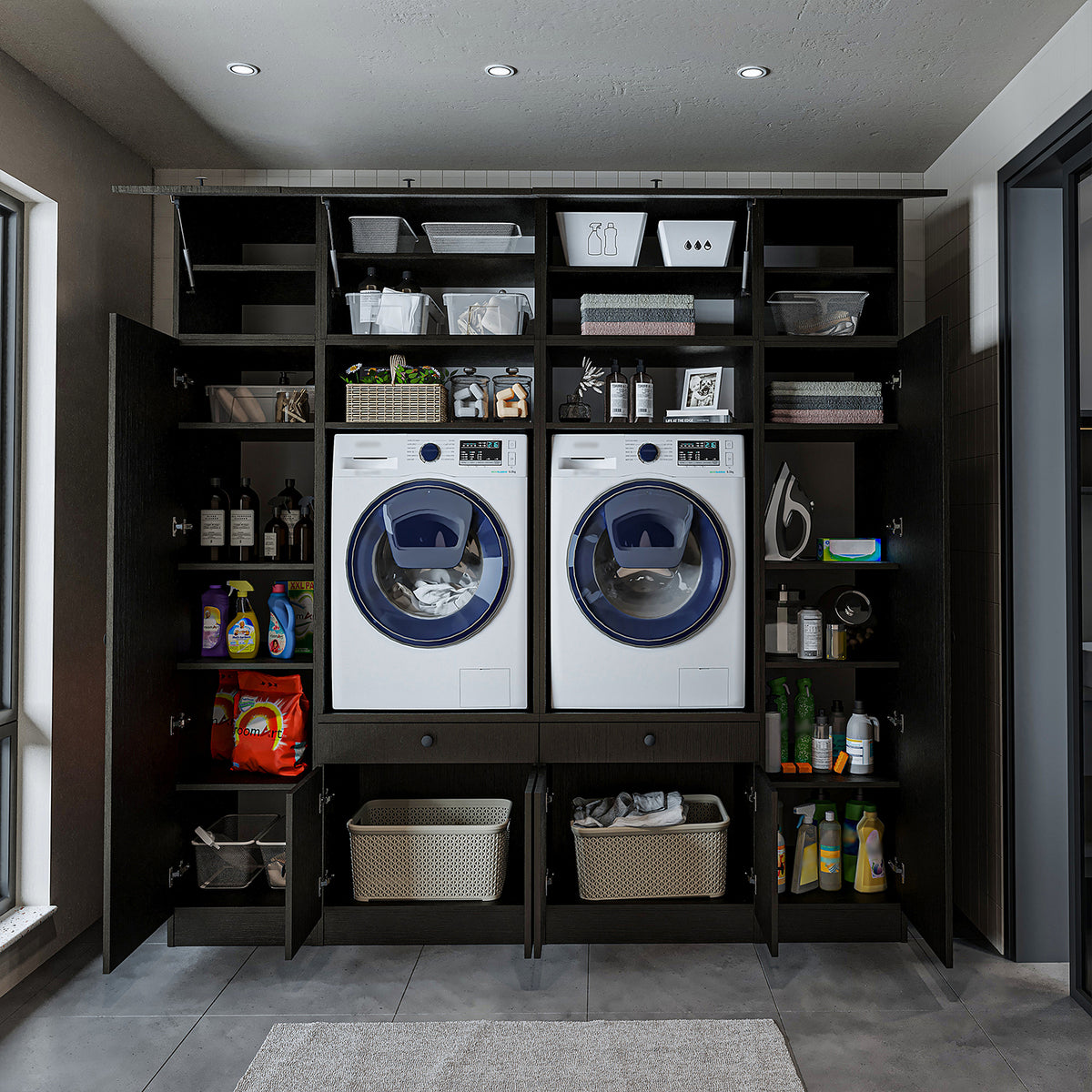 RoomArt 1000 Luxe Line Twin Washer & Dryer with Matching Side Cabinets in Black Oak – view 4