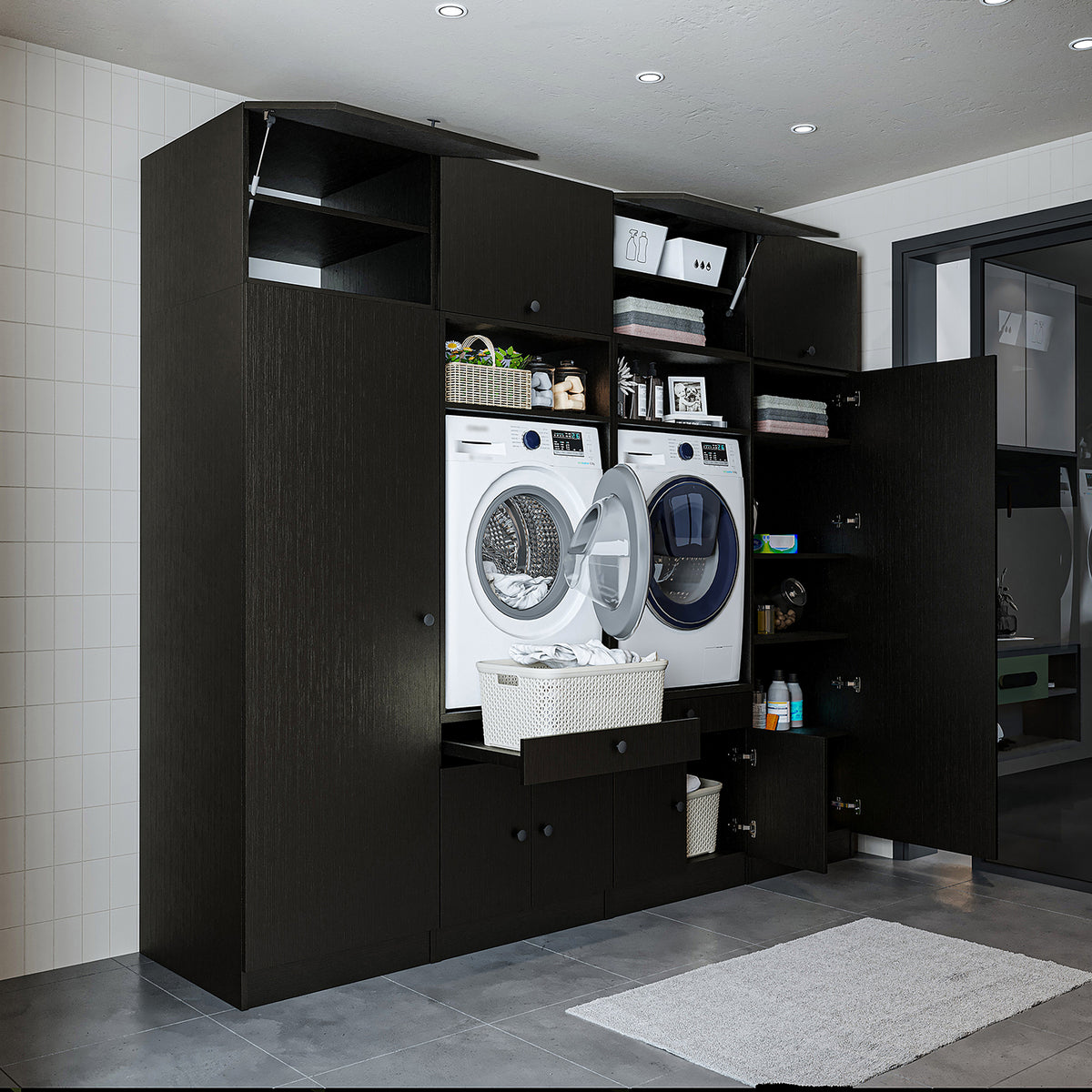 RoomArt 1000 Luxe Line Twin Washer & Dryer with Matching Side Cabinets in Black Oak – view 7