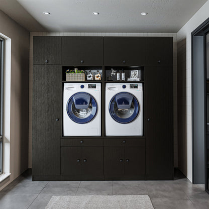 RoomArt 1000 Luxe Line Twin Washer & Dryer with Matching Side Cabinets in Black Oak