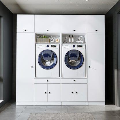 RoomArt 1000 Luxe Line Twin Washer & Dryer with Matching Side Cabinets in White