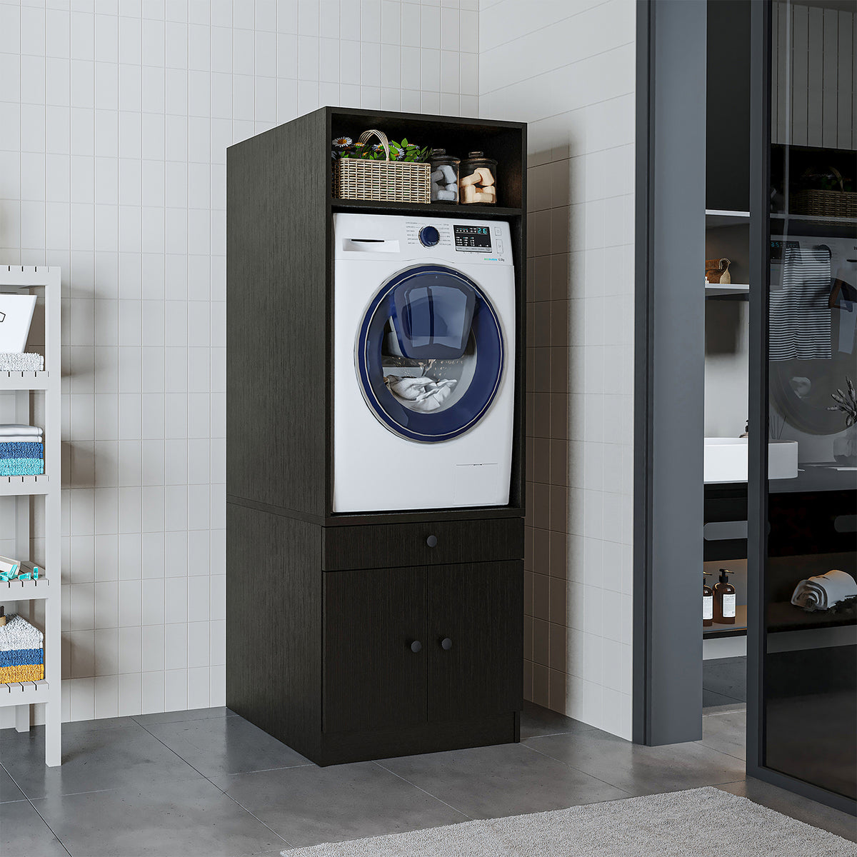 RoomArt 1000 Modular Laundry Appliance Cabinet in Black Oak – view 2