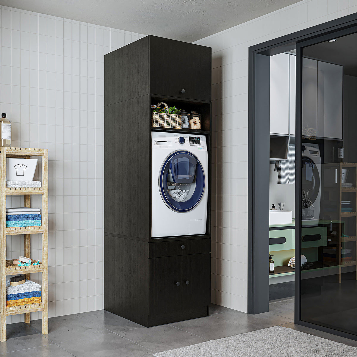 RoomArt 1000 Modular Laundry Appliance Cabinet in Black Oak – view 3