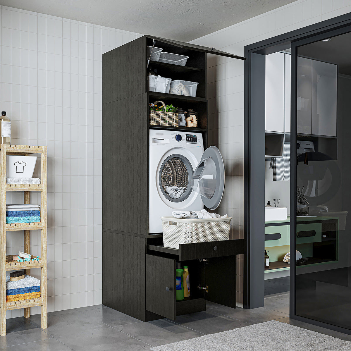 RoomArt 1000 Modular Laundry Appliance Cabinet in Black Oak – view 4
