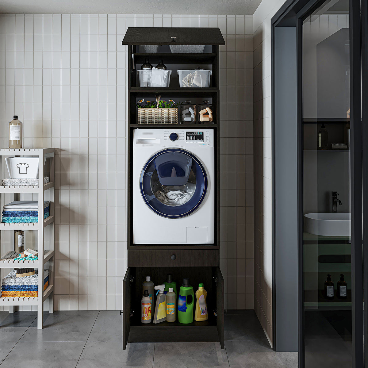 RoomArt 1000 Modular Laundry Appliance Cabinet in Black Oak – view 5