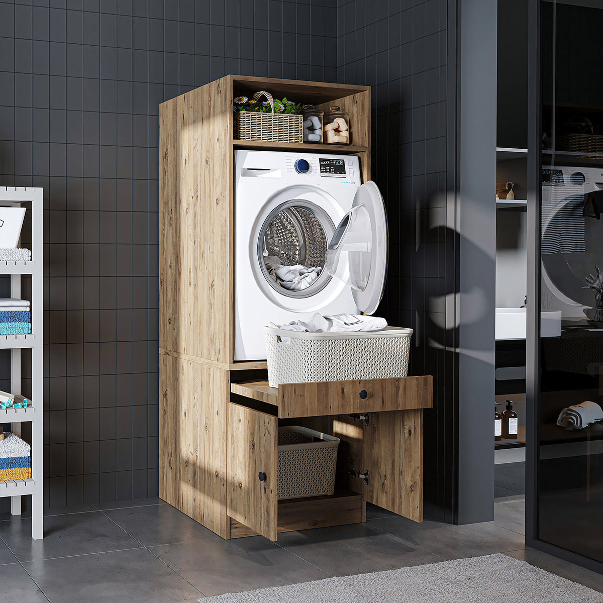 RoomArt 1000 Modular Laundry Appliance Cabinet in Oak – view 2
