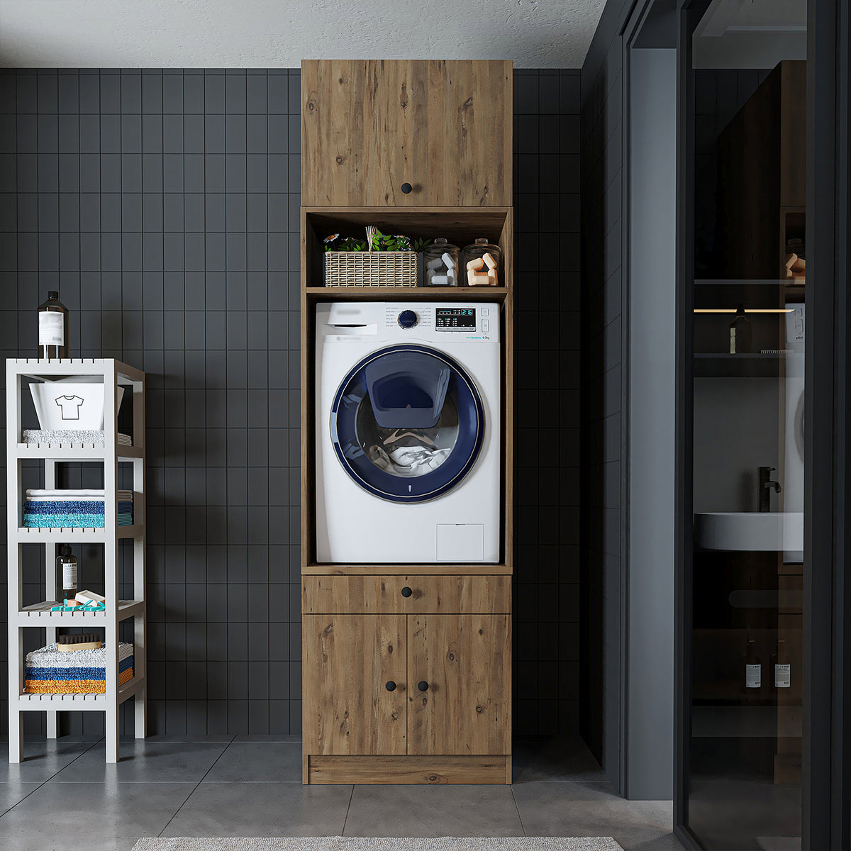 RoomArt 1000 Modular Laundry Appliance Cabinet in Oak