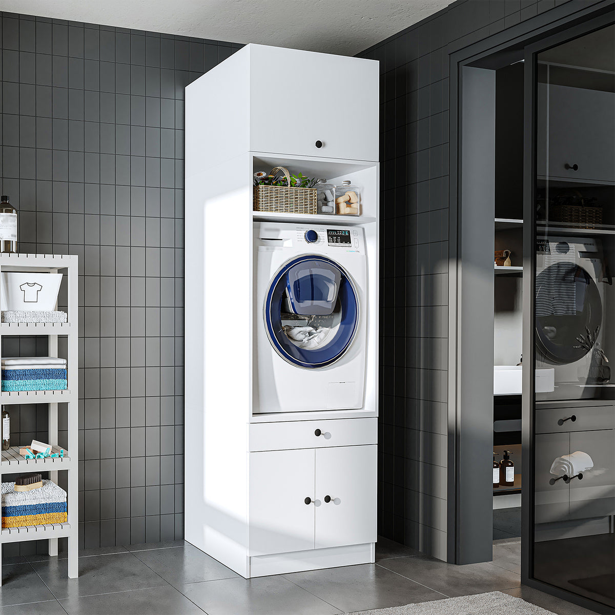 RoomArt 1000 Modular Laundry Appliance Cabinet in White – view 3