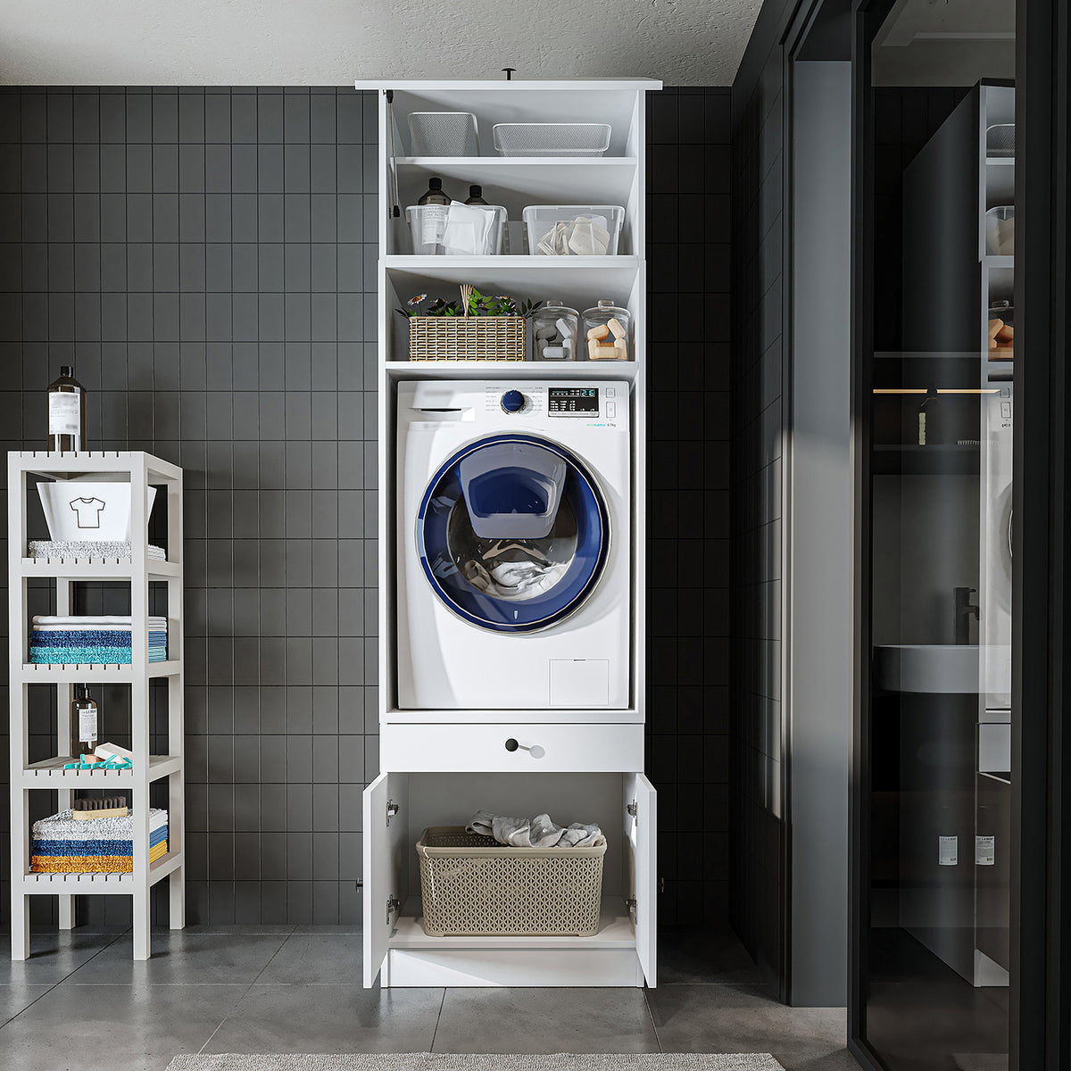 RoomArt 1000 Modular Laundry Appliance Cabinet in White – view 5
