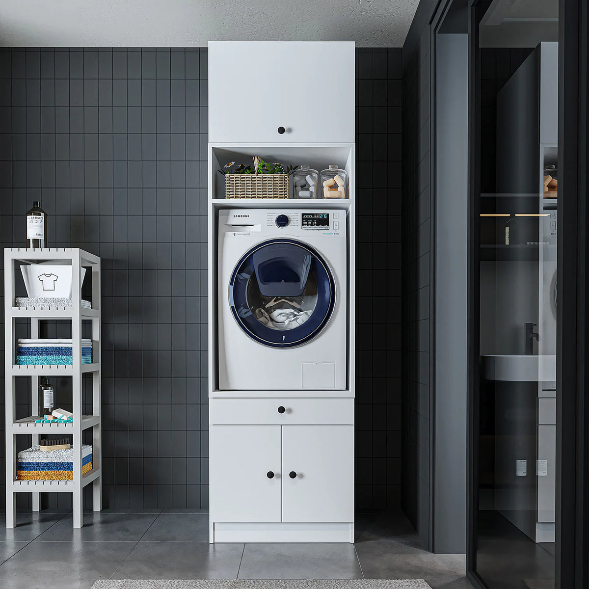 RoomArt 1000 Modular Laundry Appliance Cabinet in White