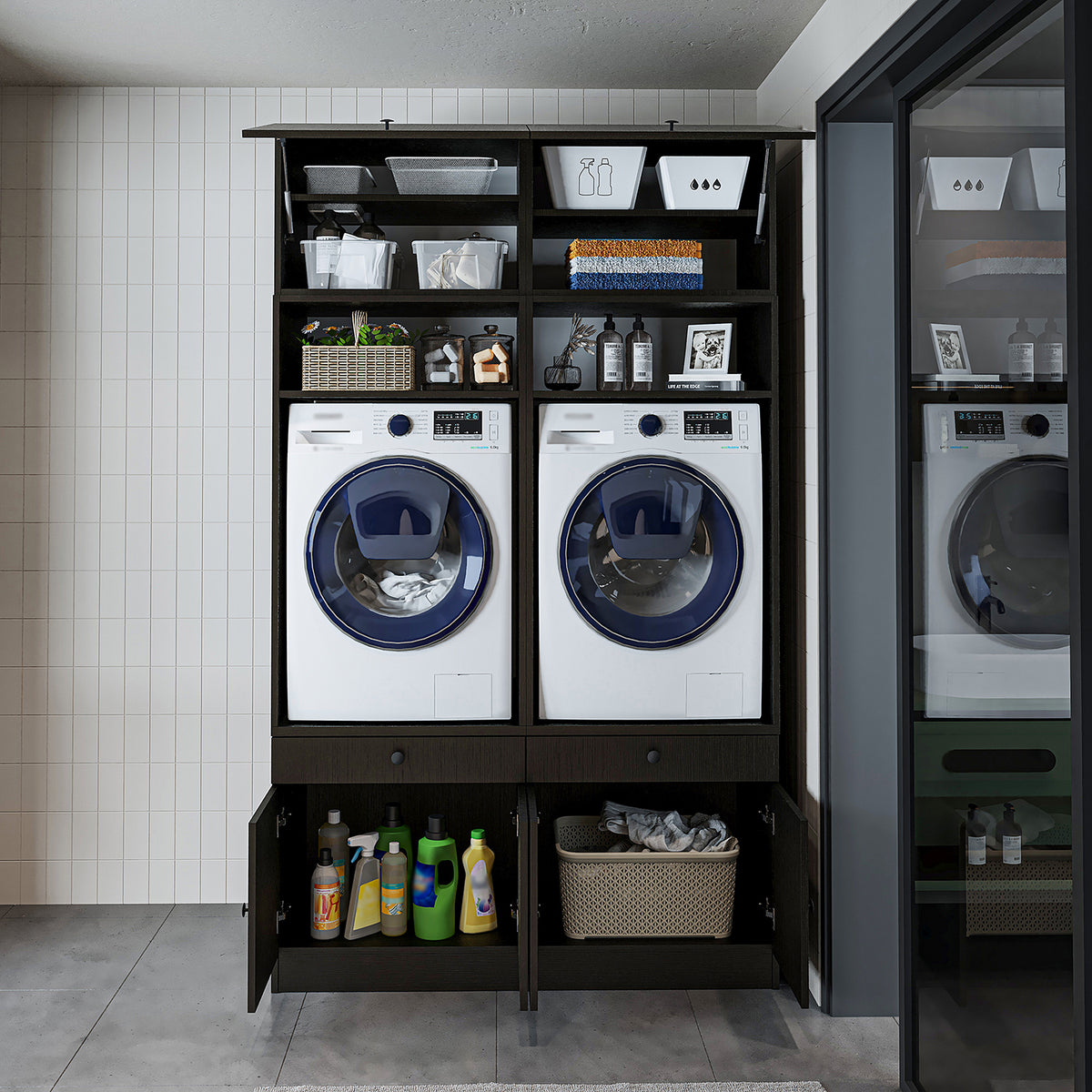 RoomArt 1000 Modular Twin Washer & Dryer Cabinet Set in Black Oak – view 4