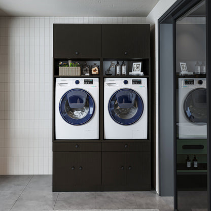 RoomArt 1000 Modular Twin Washer & Dryer Cabinet Set in Black Oak