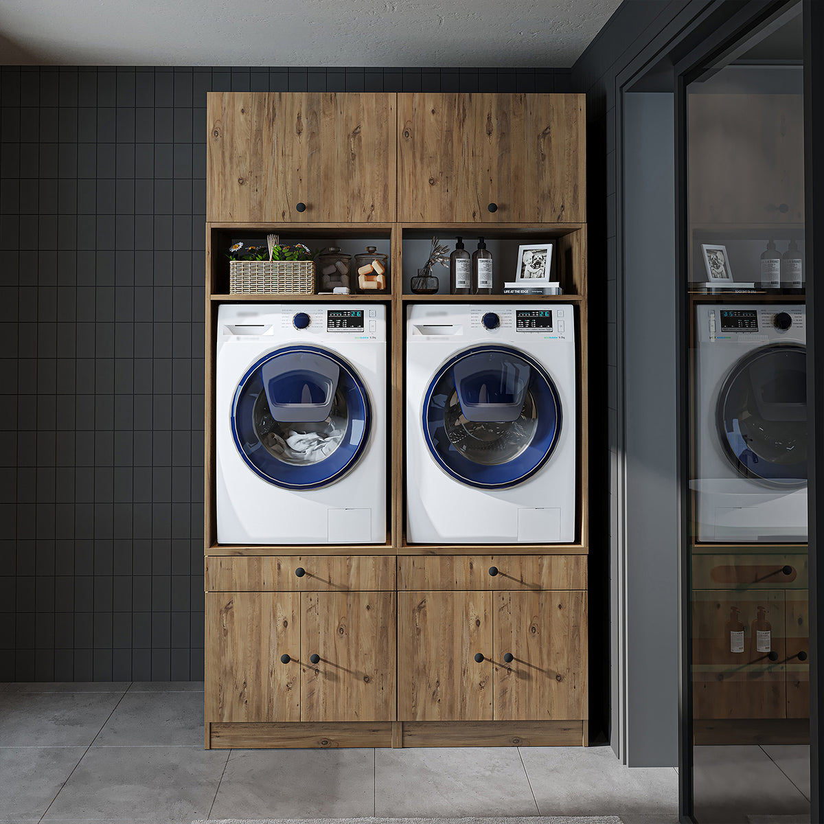 RoomArt 1000 Modular Twin Washer & Dryer Cabinet Set in Oak