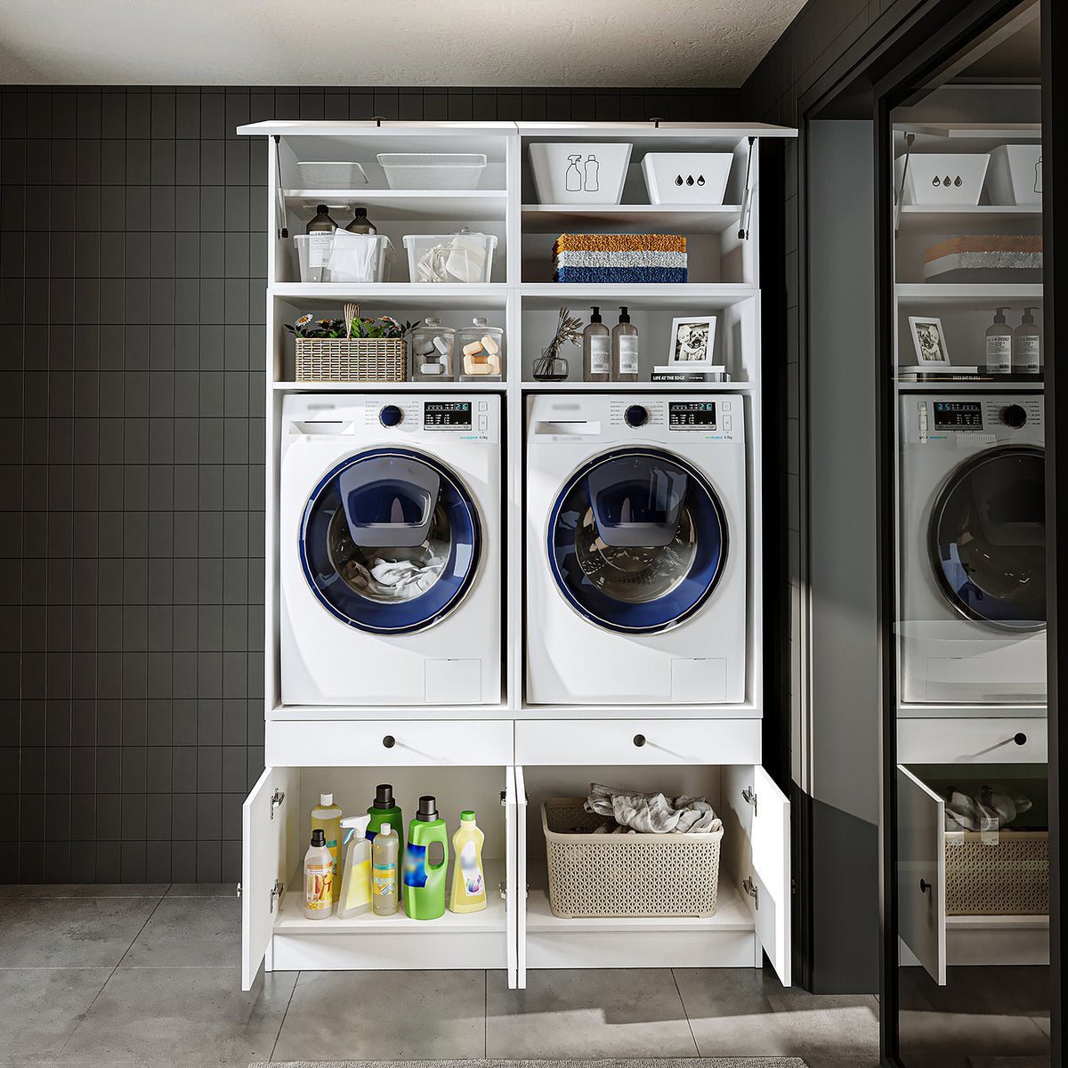 RoomArt 1000 Modular Twin Washer & Dryer Cabinet Set in White – view 4
