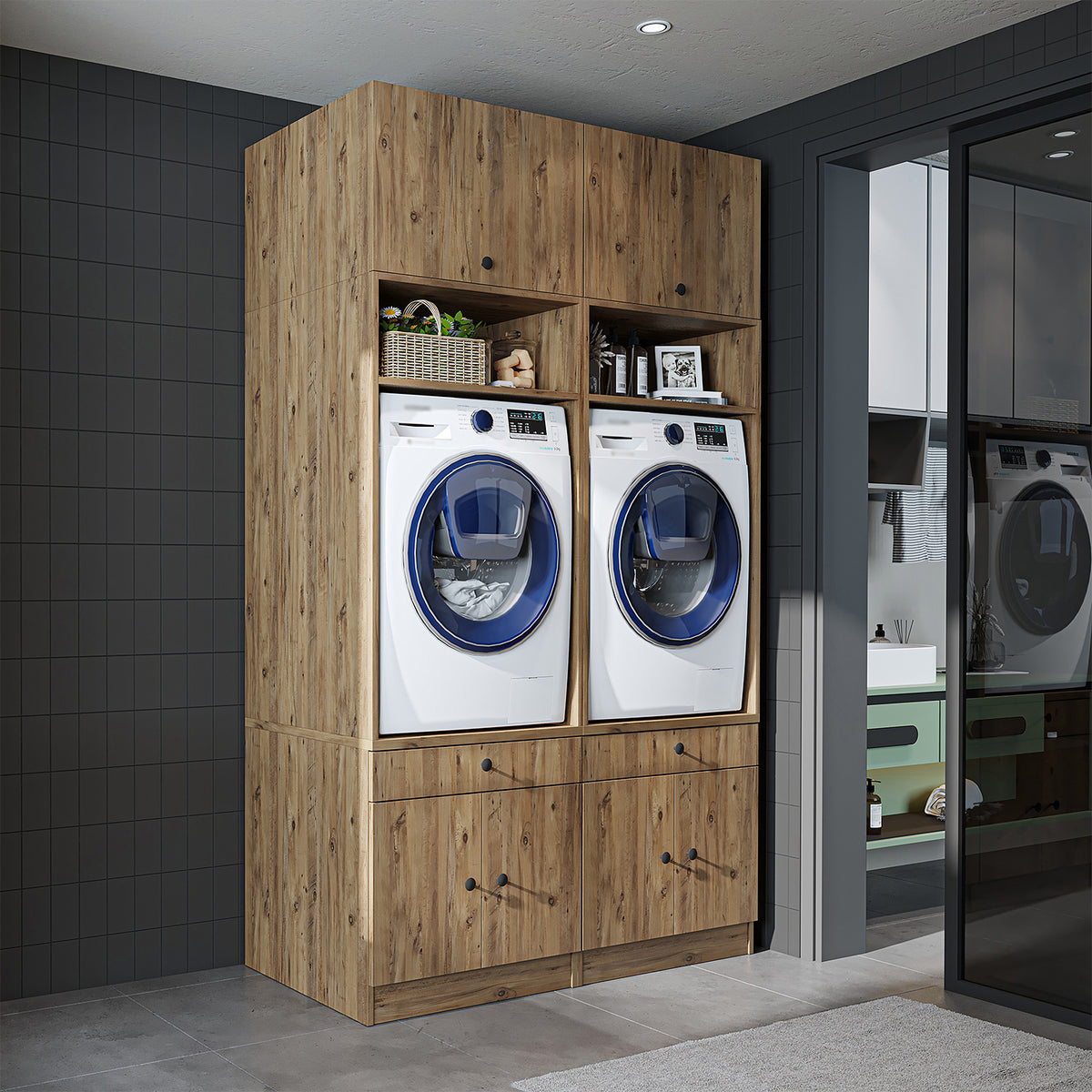 RoomArt 1000 Modular Twin Washer & Dryer Cabinet Set – view 2