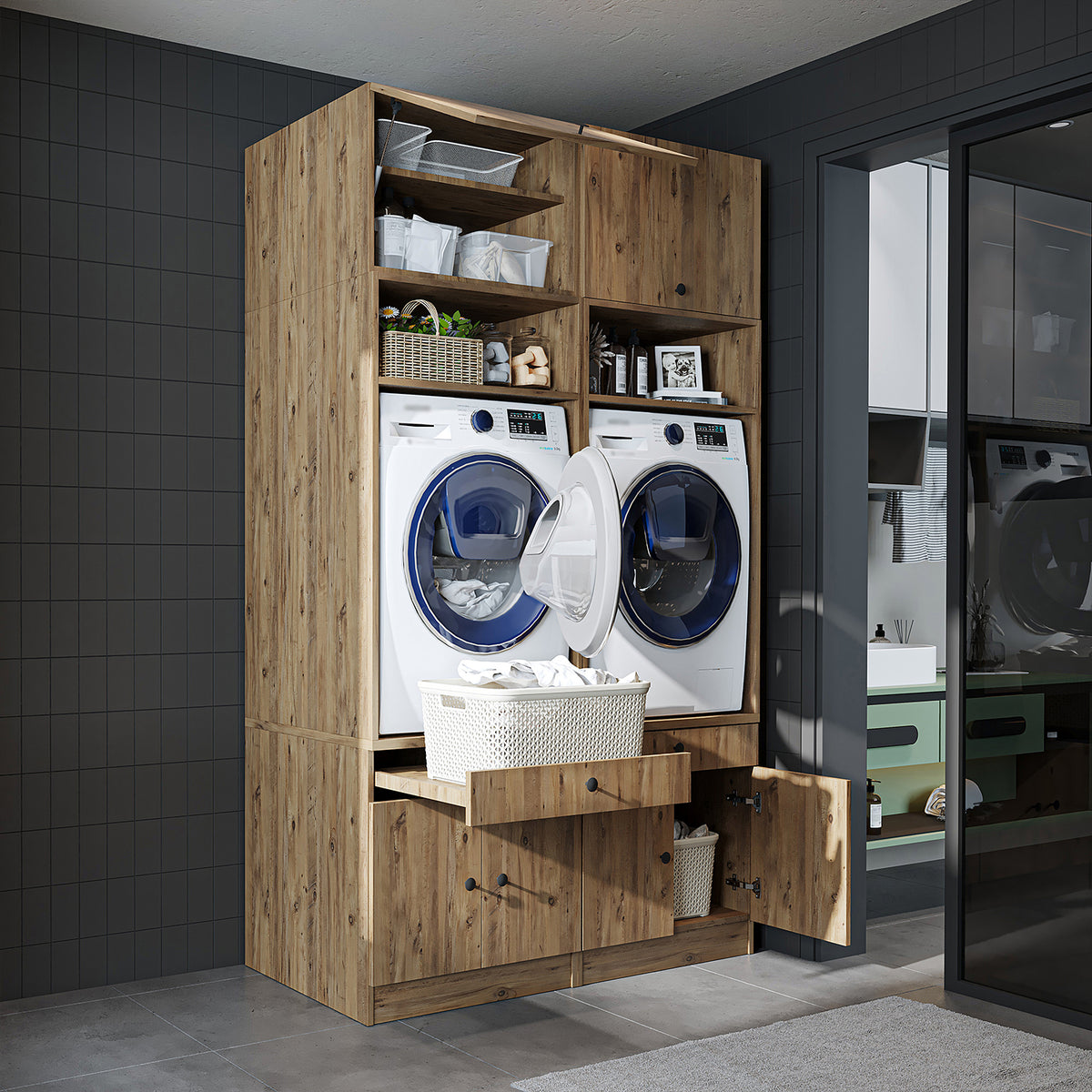 RoomArt 1000 Modular Twin Washer & Dryer Cabinet Set – view 3