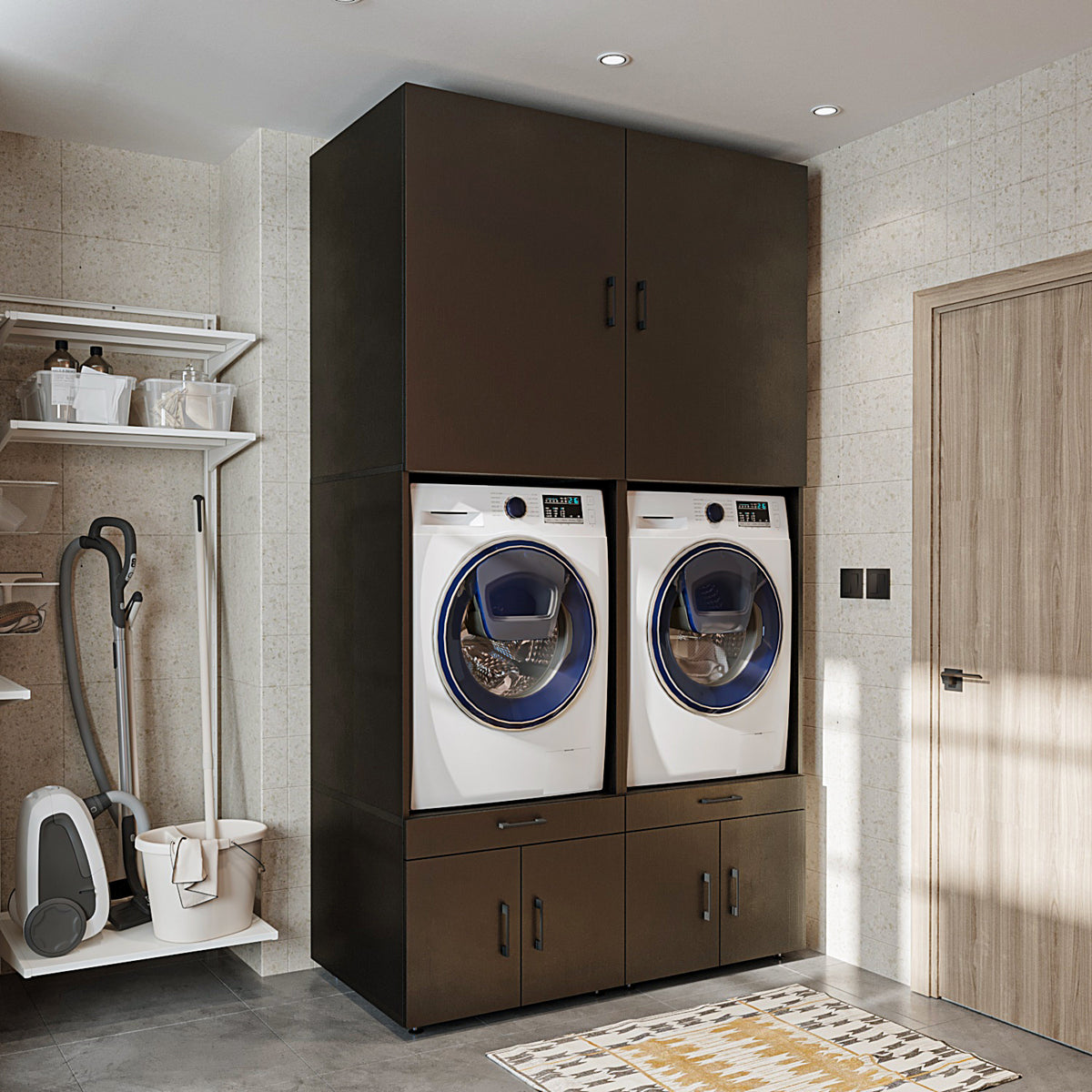 RoomArt A Plus Twin Washer & Dryer Cabinet Set in Black Oak – view 7