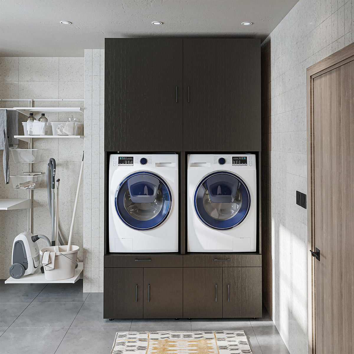 RoomArt A Plus Twin Washer & Dryer Cabinet Set in Black Oak – view 8