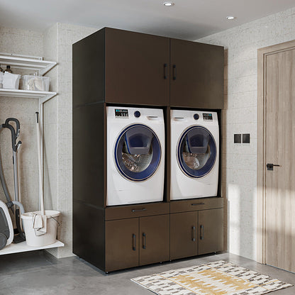 RoomArt A Plus Twin Washer & Dryer Cabinet Set in Black Oak