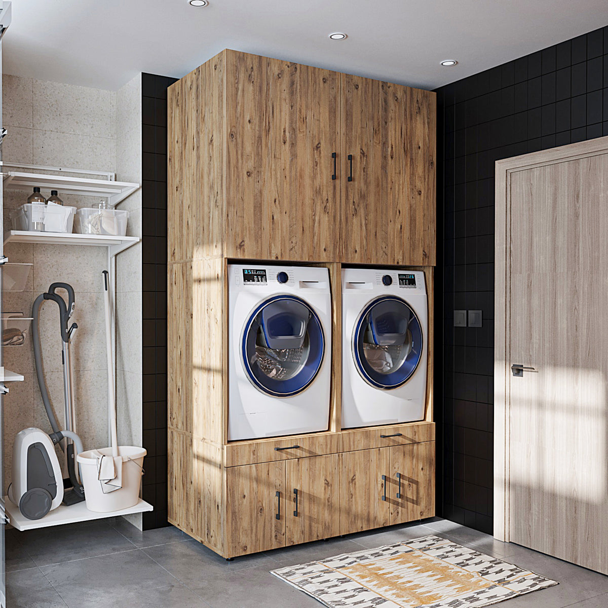 RoomArt A Plus Twin Washer & Dryer Cabinet Set in Oak – view 2