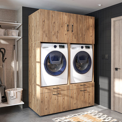 RoomArt A Plus Twin Washer & Dryer Cabinet Set in Oak