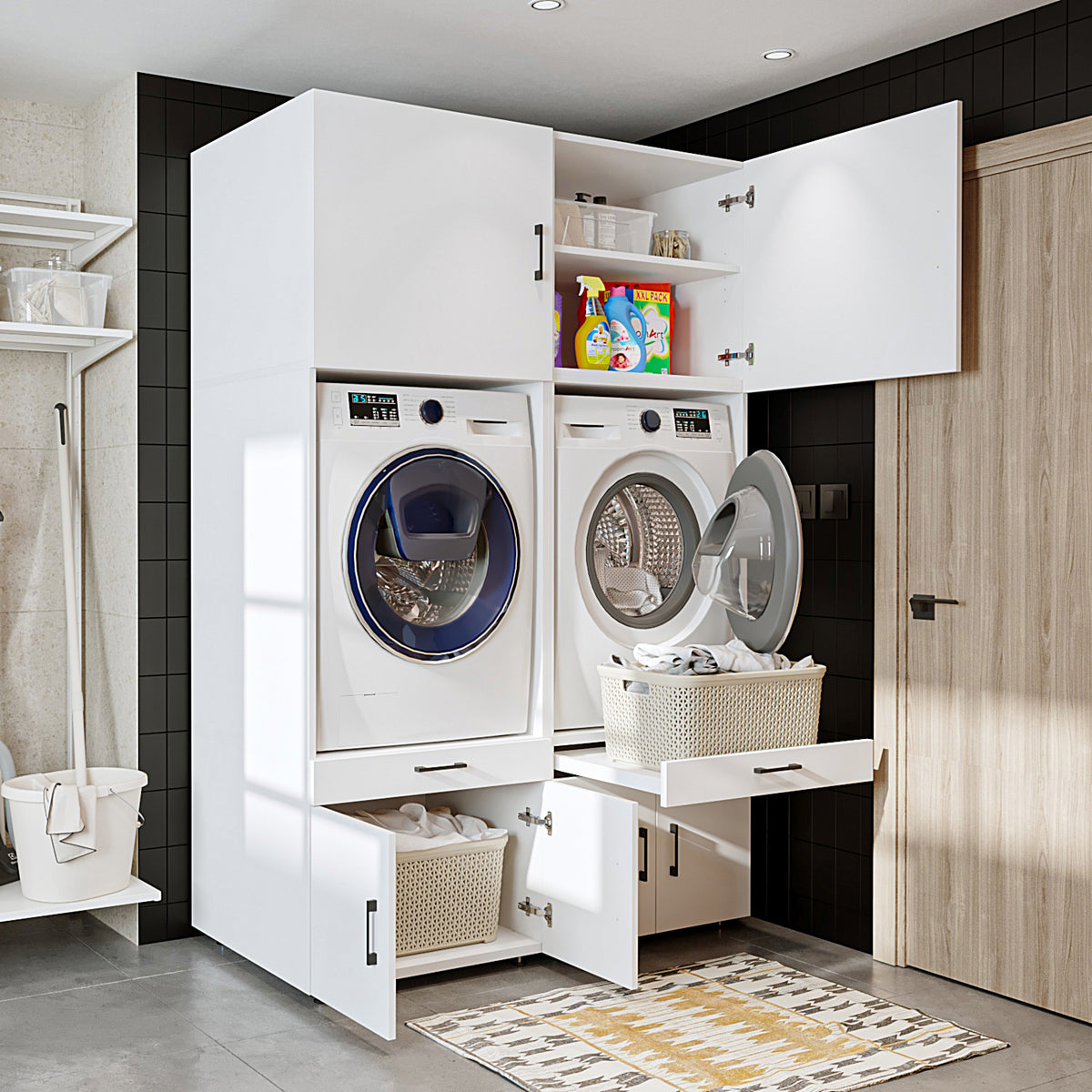 RoomArt A Plus Twin Washer & Dryer Cabinet Set in White – view 4