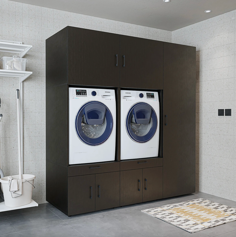 RoomArt A Plus — Twin Washer & Dryer Cabinet Set with Side Storage