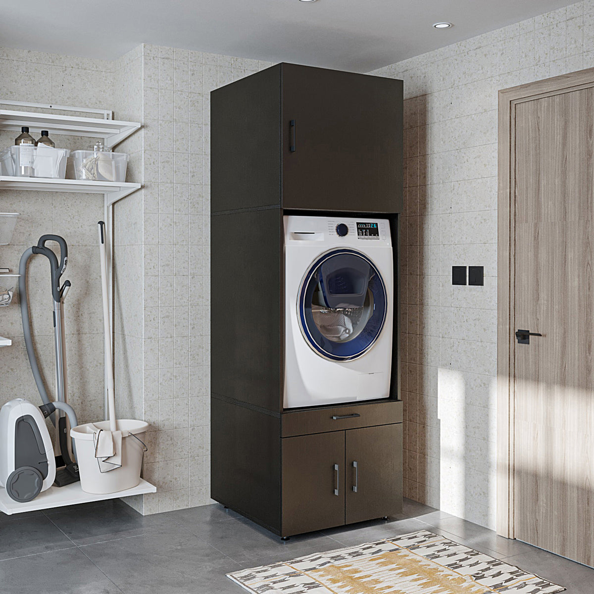 RoomArt A Washer & Dryer Cabinet in Black Oak