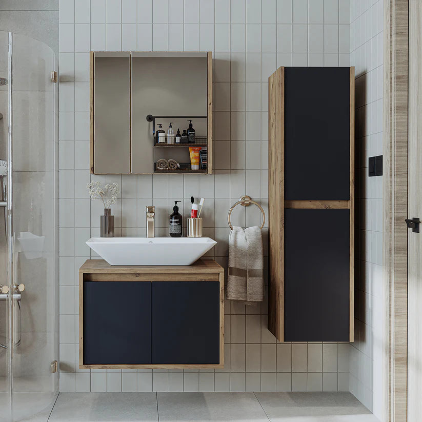 RoomArt Atlantic 3-Piece Bathroom Furniture Set, 65 cm in Anthracite and Oak – view 2