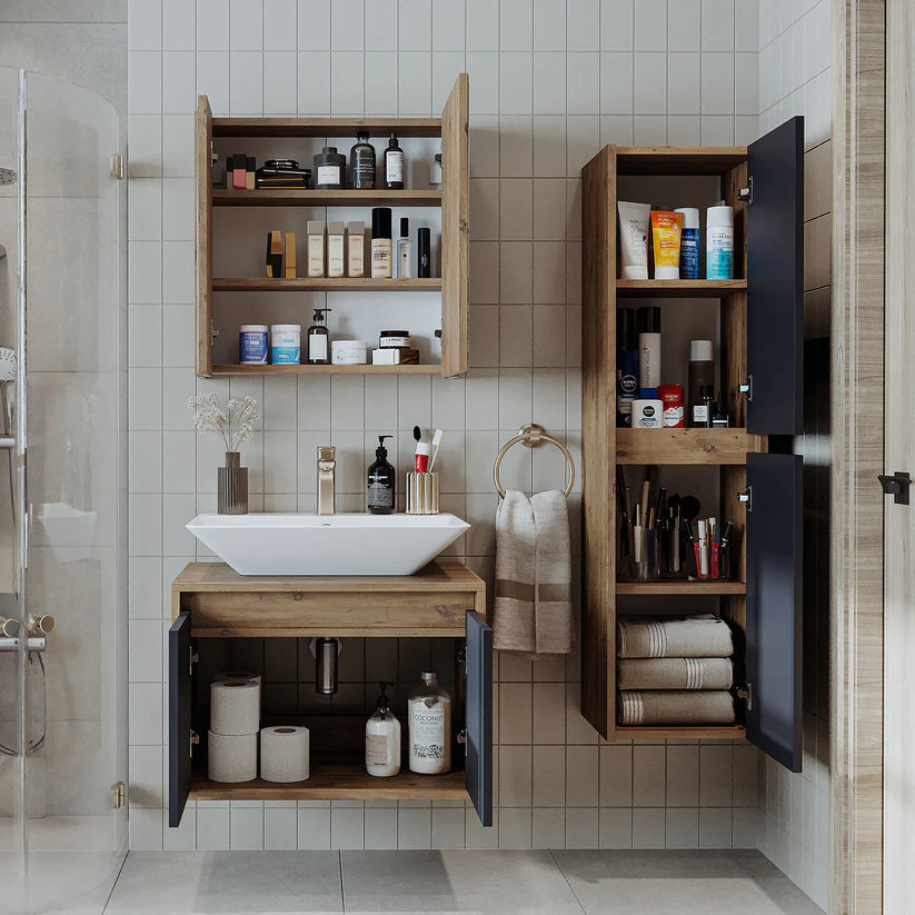 RoomArt Atlantic 3-Piece Bathroom Furniture Set, 65 cm in Anthracite and Oak – view 4