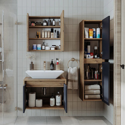 RoomArt Atlantic 3-Piece Bathroom Furniture Set, 65 cm in Anthracite and Oak – view 4