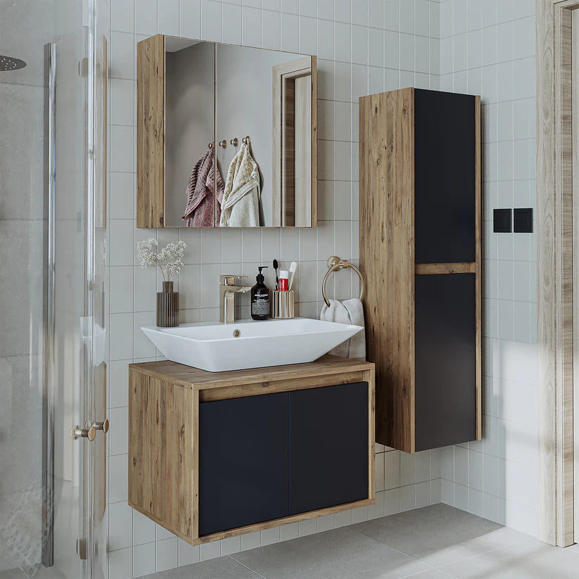 RoomArt Atlantic 3-Piece Bathroom Furniture Set, 65 cm in Anthracite and Oak