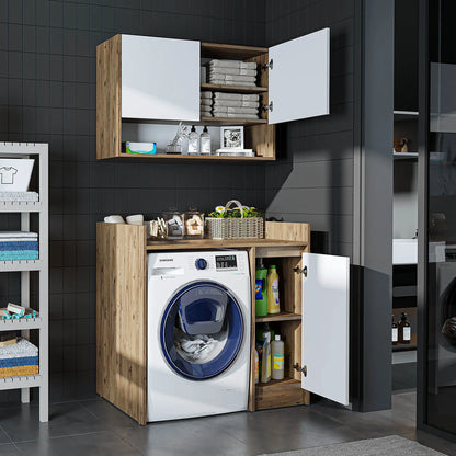 RoomArt Derin Washing Machine Cabinet with Cupboard and Wall Unit, 100cm in White – view 4