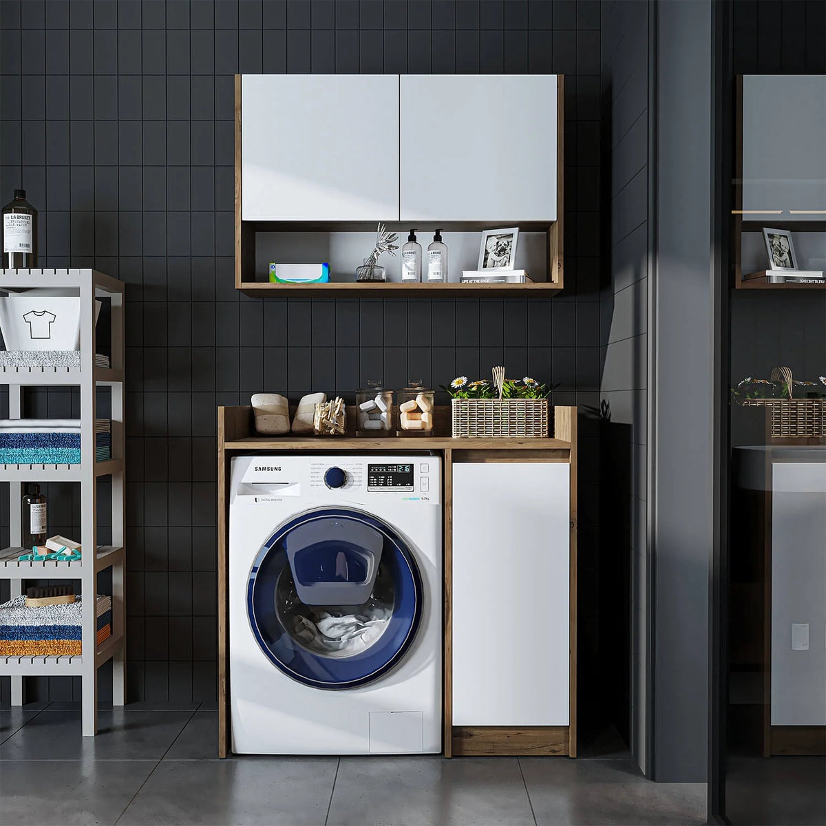 RoomArt Derin Washing Machine Cabinet with Cupboard and Wall Unit, 100cm in White – view 5