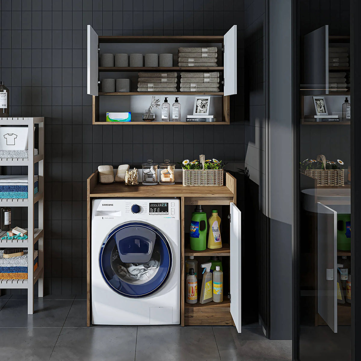 RoomArt Derin Washing Machine Cabinet with Cupboard and Wall Unit, 100cm in White – view 6