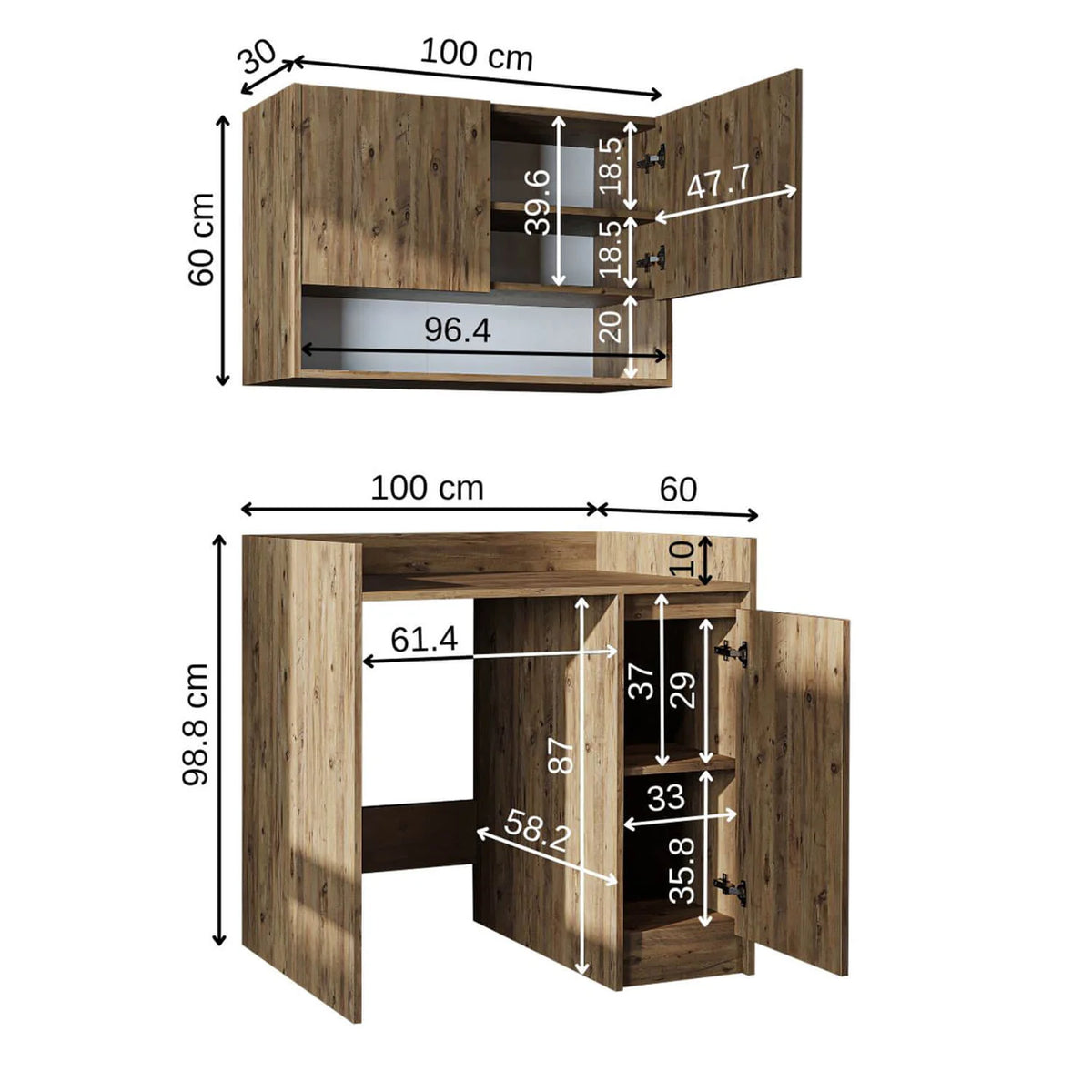 RoomArt Derin Washing Machine Cabinet with Cupboard and Wall Unit, 100cm – view 6