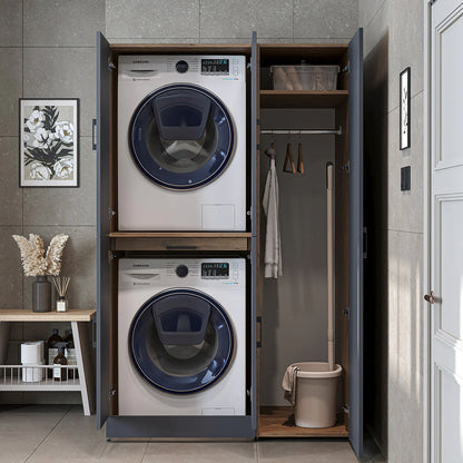 RoomArt Dora Washer & Dryer Cabinet with Side Storage 115cm in Anthracite and Oak – view 2
