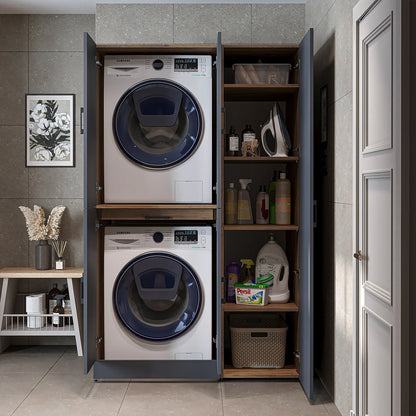 RoomArt Dora Washer & Dryer Cabinet with Side Storage 115cm in Anthracite and Oak – view 3