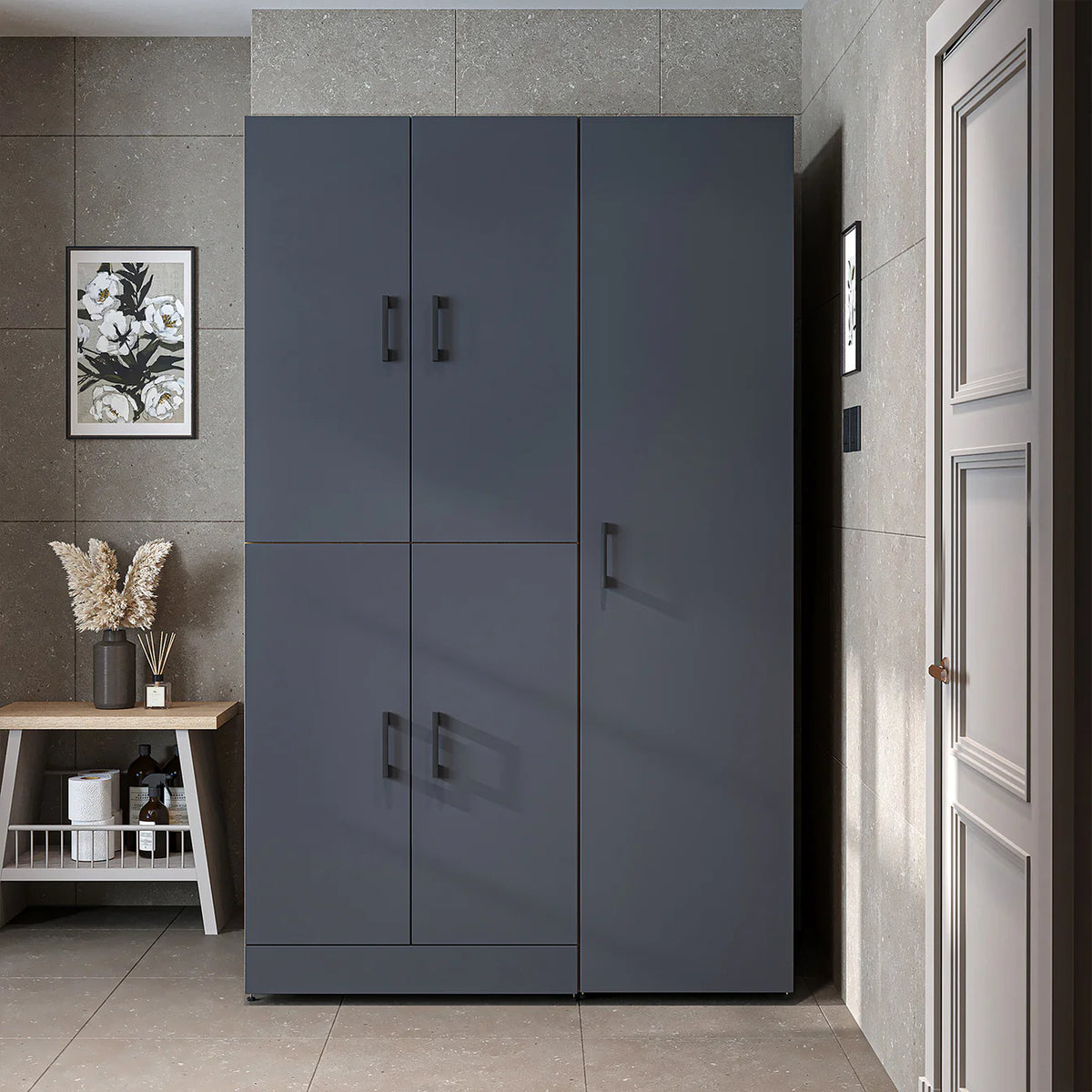 RoomArt Dora Washer & Dryer Cabinet with Side Storage 115cm in Anthracite and Oak – view 4