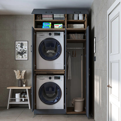 RoomArt Dora Washer & Dryer Cabinet with Side Storage 115cm in Anthracite and Oak – view 7