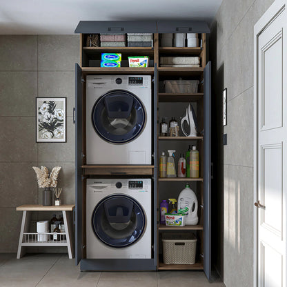 RoomArt Dora Washer & Dryer Cabinet with Side Storage 115cm in Anthracite and Oak – view 8