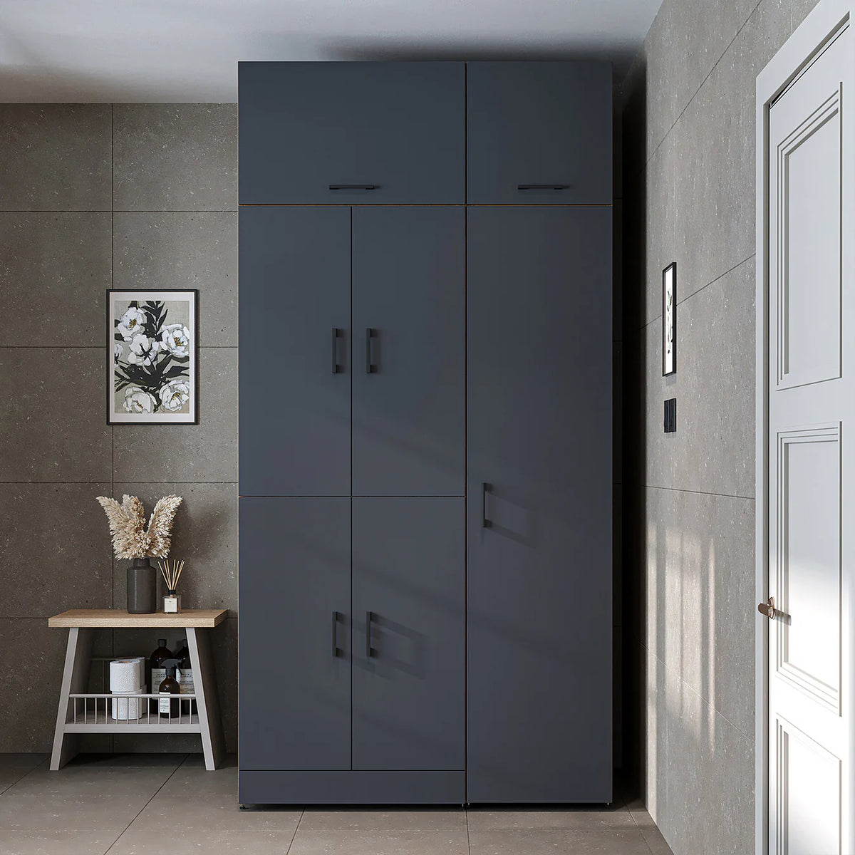 RoomArt Dora Washer & Dryer Cabinet with Side Storage 115cm in Anthracite and Oak – view 9