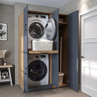 RoomArt Dora Washer & Dryer Cabinet with Side Storage 115cm in Anthracite and Oak