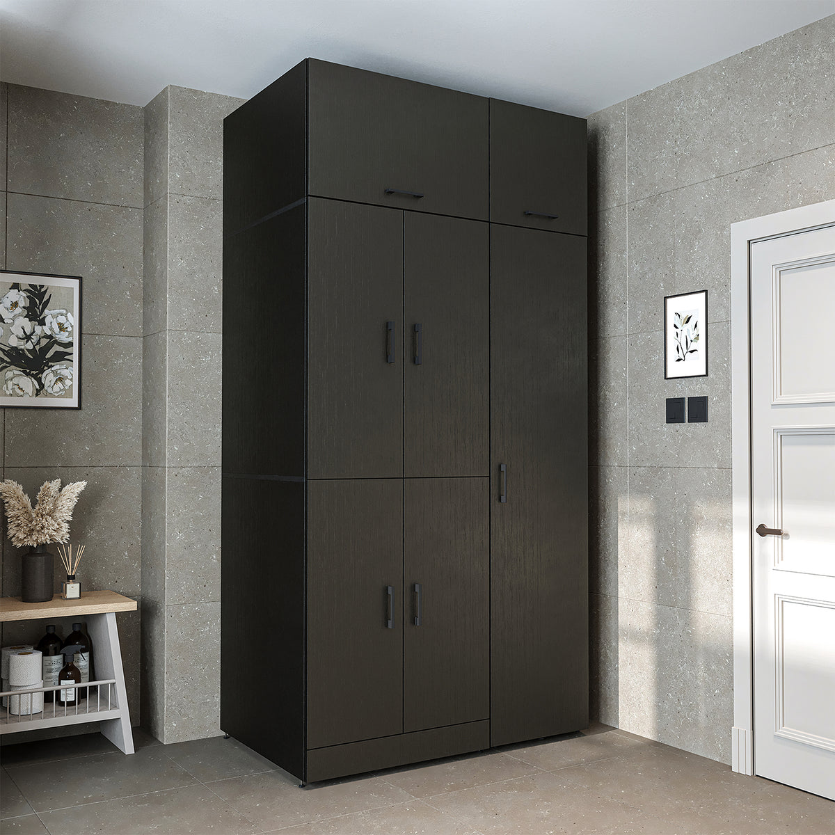 RoomArt Dora Washer & Dryer Cabinet with Side Storage 115cm in Black Oak – view 10