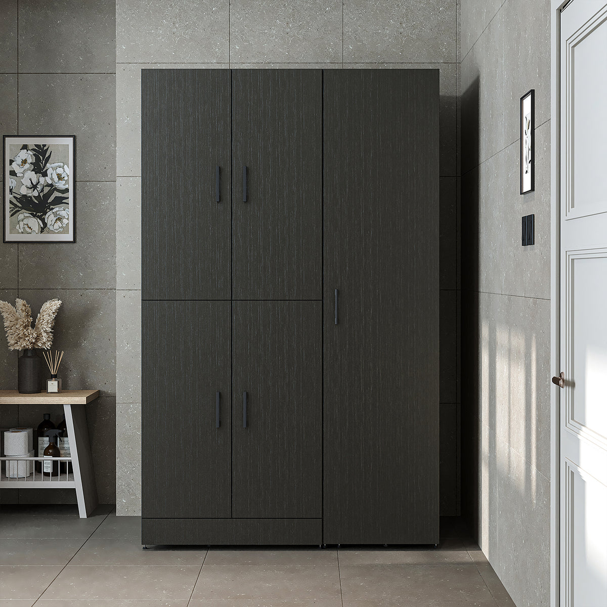 RoomArt Dora Washer & Dryer Cabinet with Side Storage 115cm in Black Oak – view 4