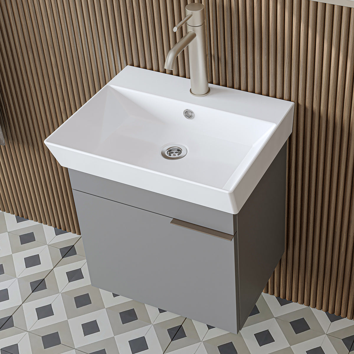 RoomArt Likya Vanity Unit with Ceramic Washbasin, 49 cm in Ash Grey – view 4