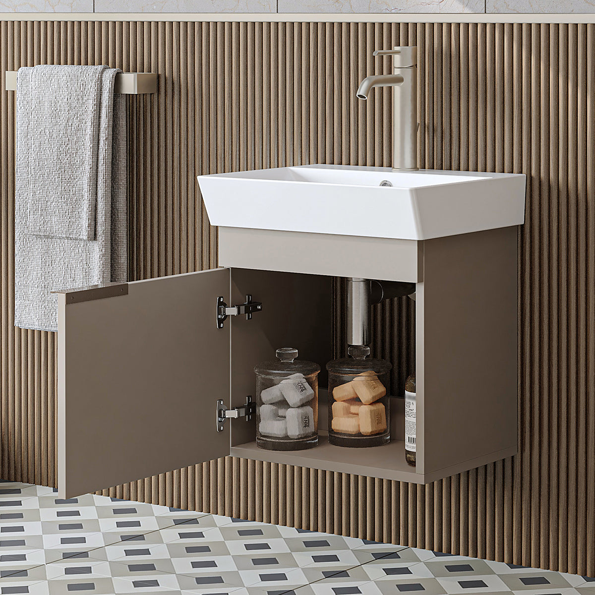 RoomArt Likya Vanity Unit with Ceramic Washbasin, 49 cm in Sandstone – view 2