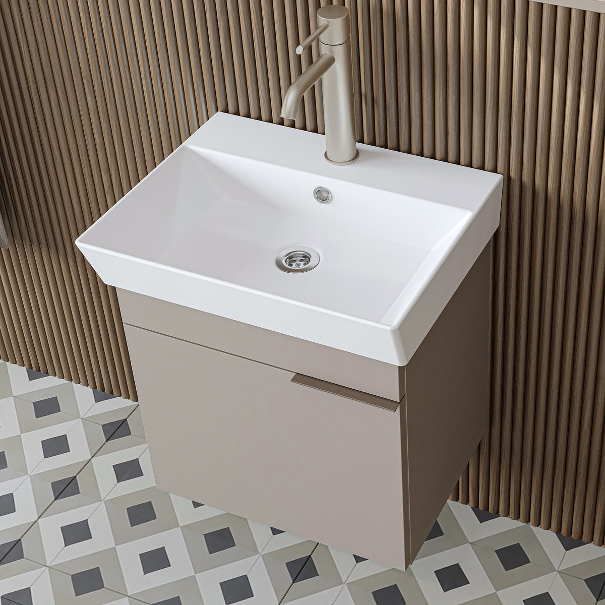 RoomArt Likya Vanity Unit with Ceramic Washbasin, 49 cm in Sandstone – view 4
