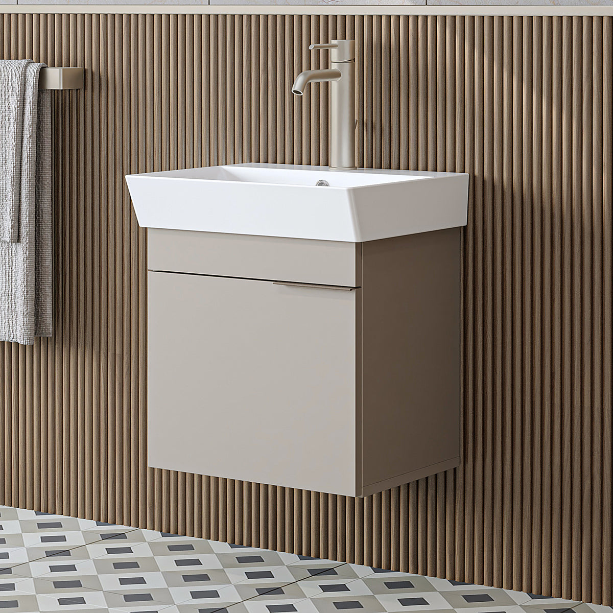RoomArt Likya Vanity Unit with Ceramic Washbasin, 49 cm in Sandstone
