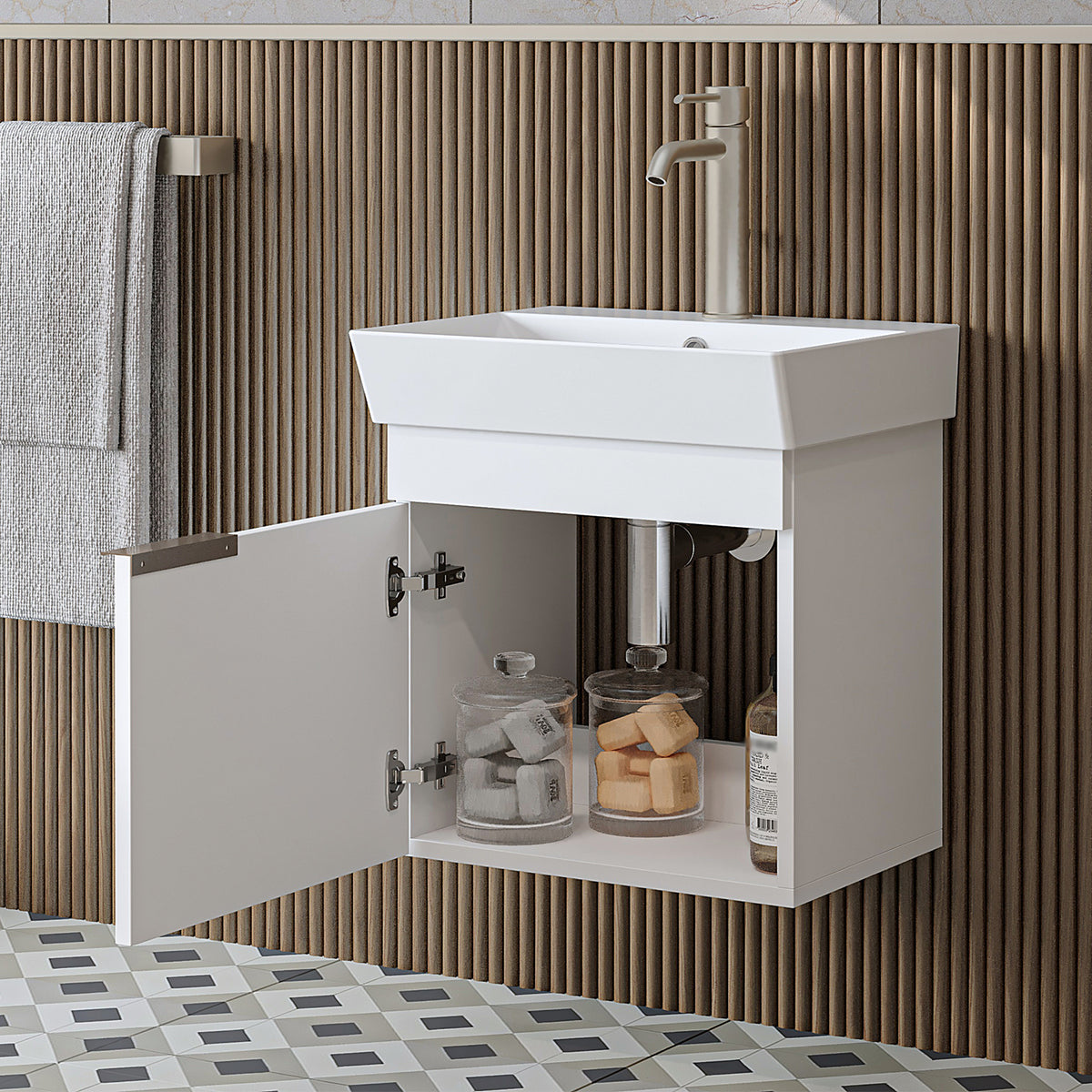 RoomArt Likya Vanity Unit with Ceramic Washbasin, 49 cm in White – view 2